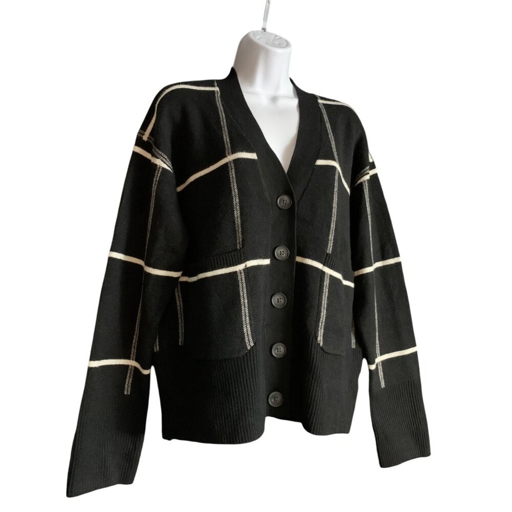 A New Day Womens Black Plaid Button-Up Cardigan Sweater With Pockets Size Small - Picture 2 of 14